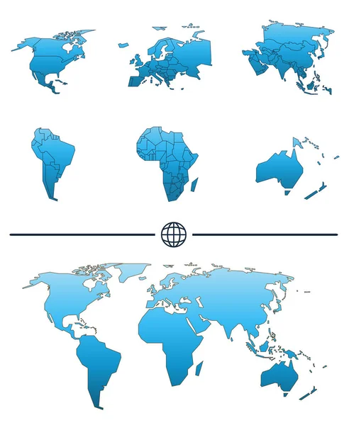 Mapa del mundo y continentes — Vector de stock