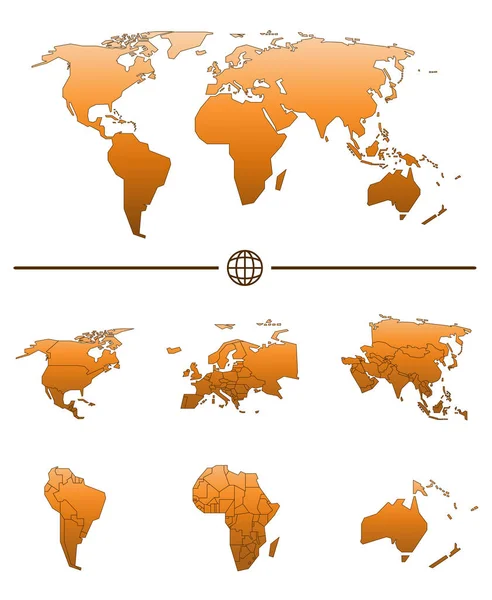 Mapa del mundo y continentes — Vector de stock