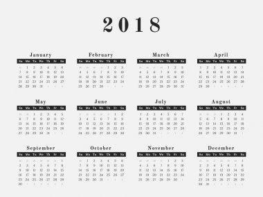 2018 takvim yılı yatay tasarım