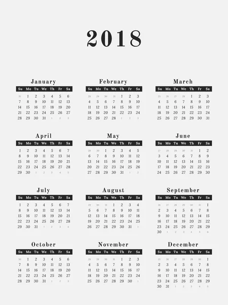 2018 jaarkalender verticaal ontwerp — Stockvector