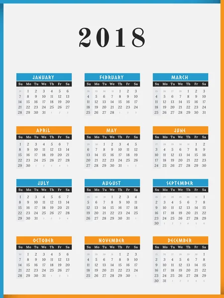 Ημερολόγιο έτους 2018 κάθετος σχεδιασμός — Διανυσματικό Αρχείο