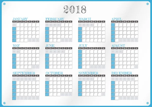Illustratie van de kalender voor het jaar 2018 — Stockvector