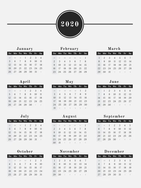 2020 jaarkalender verticaal ontwerp — Stockvector