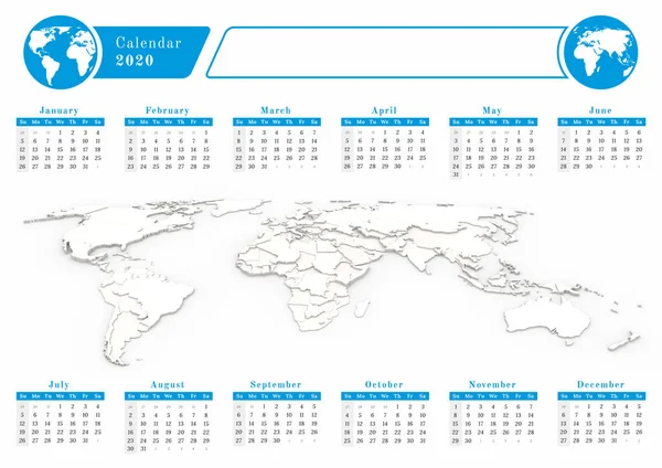 Geschäftsweltkalender 2020 im blauen Thema — Stockfoto