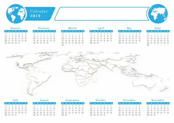 Calendario del mundo de los negocios 2019 en tema azul — Foto de Stock