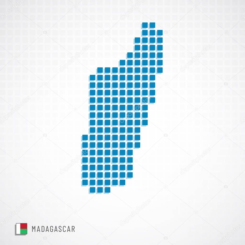 Vector illustration of Madagascar map dotted basic shape icons and flag