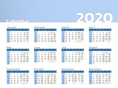 2020 yılı mavi dizaynlı masa takvimi