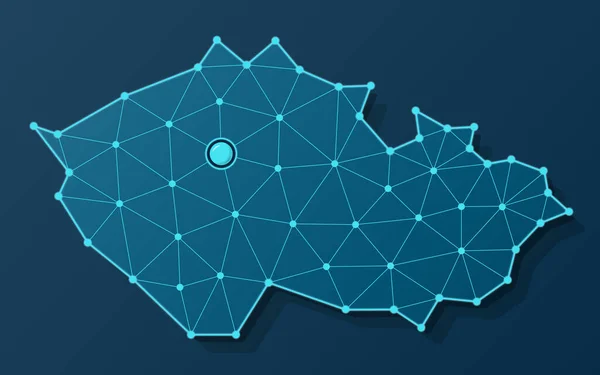 Vector Map Czech Republic Futuristic Blue Design Connected Dots Capital — Stock Vector