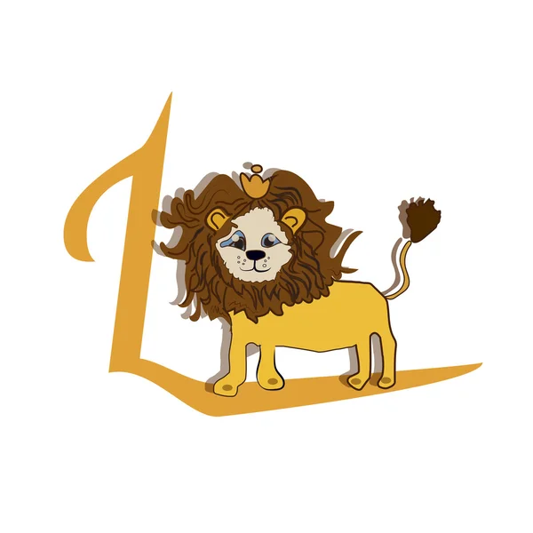 Alfabet cute zoo w wektorze. Litera L. Śmieszne kreskówka lew. Design w stylu kolorowe. — Wektor stockowy