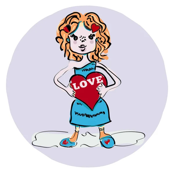 Sevimli küçük kız aşık karikatür, illüstrasyon vektör — Stok Vektör