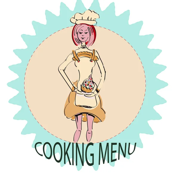 Personaje chica logo, cocina, dibujo — Archivo Imágenes Vectoriales