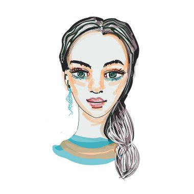 portre sevimli hippi kız gülümseyerek, ben beyaz arka plan üzerinde hiç makyaj ile