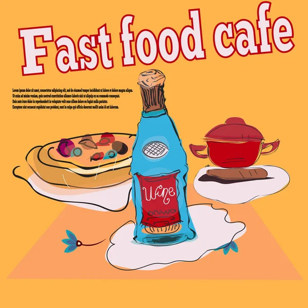 Produkty żywnościowe dla café w jasnych kolorach w baner poziomy zestaw ilustracja na białym tle wektor — Wektor stockowy