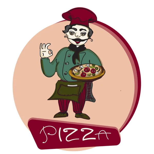 Kuchař pizza banner, logo — Stockový vektor