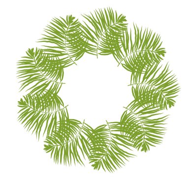 Tropikal yeşil yapraklı orman kenarı çerçevesi. Beyaz arka planda tebrik kartı. Kapak veya afiş