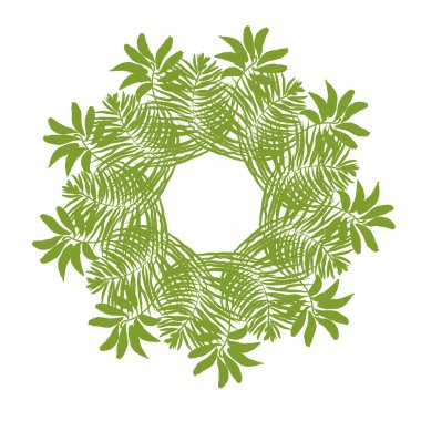 Tropikal yeşil yapraklı orman kenarı çerçevesi. Beyaz arka planda tebrik kartı. Kapak veya afiş