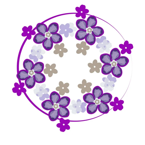 Frontera decorativa violeta con flores. composición sobre fondo lila. Vector — Vector de stock