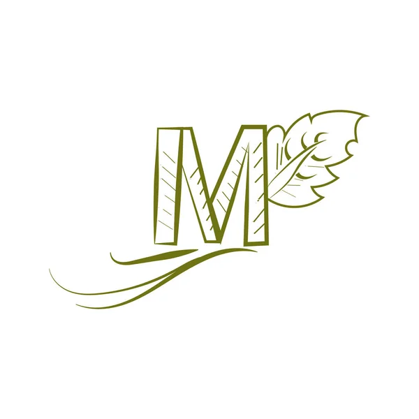Monogramm, Logo M-Buchstabe, Kreis, geometrische, abstrakte Designvorlage mit Minzblatt. — Stockvektor