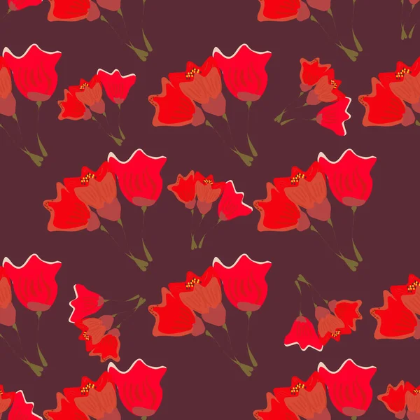 Patrón inconsútil colorido con flores rojas — Vector de stock