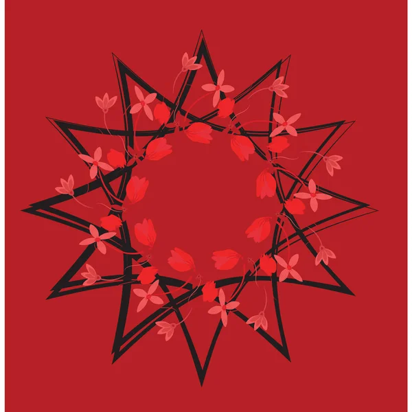 Flor roja estilizada abstracta, geometría sacra. elemento de diseño gráfico para el diseño web, impresiones en ropa y camisetas, banners — Vector de stock