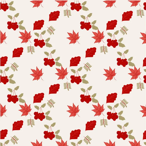 Patrón sin costuras viburnum, hojas En el estilo decorativo. Color rojo. Para varios diseños y decoración . — Vector de stock