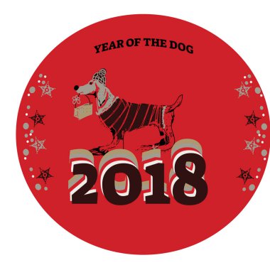 Şu, vektör çizim, mutlu yeni yıl 2018 ile şirin komik köpek