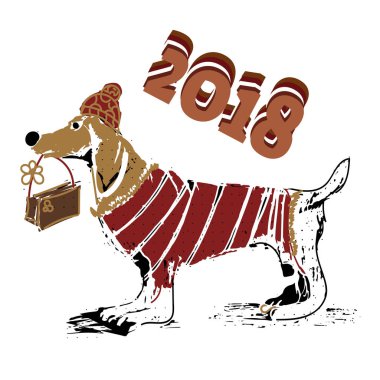 Çin yeni yıl 2018. Zodyak köpek. Mutlu yeni yıl kartı, desen, sanat ile köpek. Vektör çizim kağıt kesme el çekilmiş. Çince Geleneksel tasarım, altın dekorasyon.