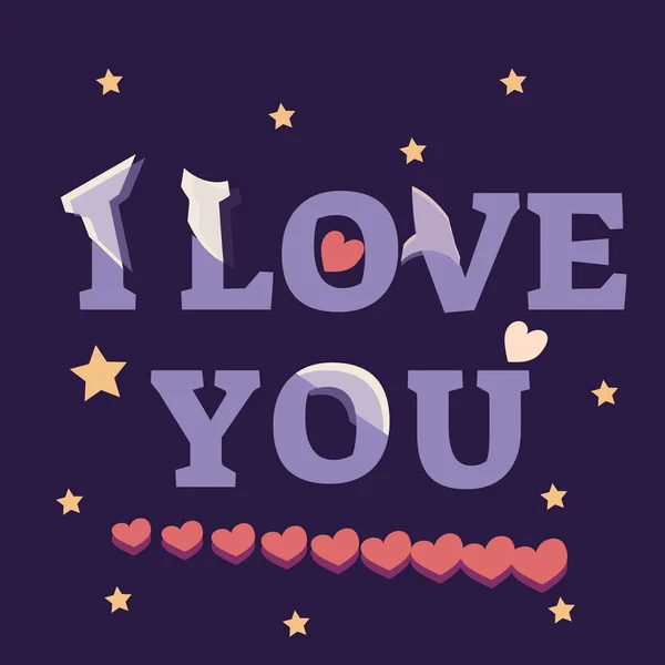 Te quiero. Te quiero. Letras en estilo de papel con corazones — Vector de stock