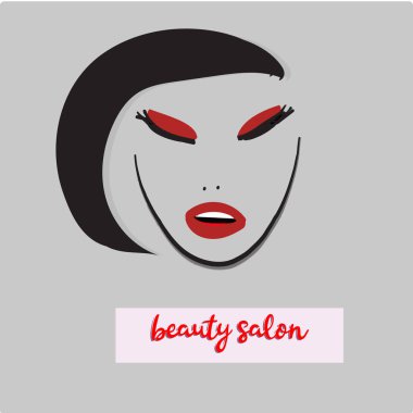 Kadınlar uzun saç stil ikonu gösteren resim, logo kadınlar yüz gri arka plan üzerinde vektör