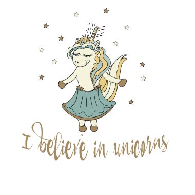 Tek boynuzlu at tipografi ve tek boynuzlu at illüstrasyon vektör iman.