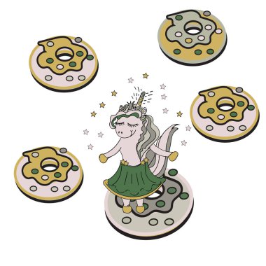 Tek boynuzlu at tipografi ve tek boynuzlu at illüstrasyon vektör inanıyoruz. Elle çizilmiş yıldız, ay. Sihirli bebek poster, afiş, kart, logo için şablon