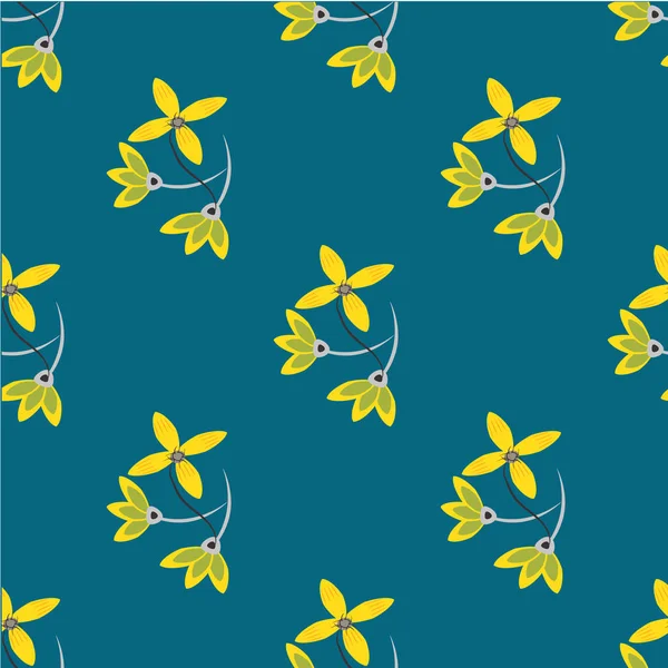 Diseño de patrón floral. Flores y hojas de primavera. Linda ilustración vectorial dibujada a mano. Elementos negros y amarillos sobre fondo blanco . — Vector de stock