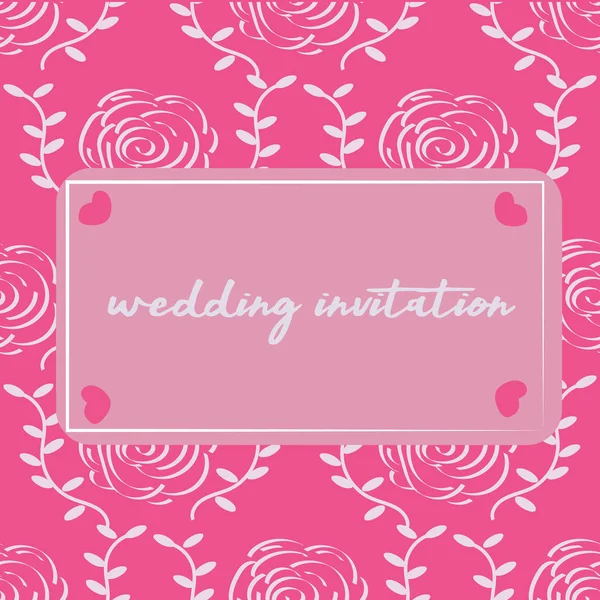 Invitación de boda moderna con patrón de rosa, diseño elegante y floral — Vector de stock