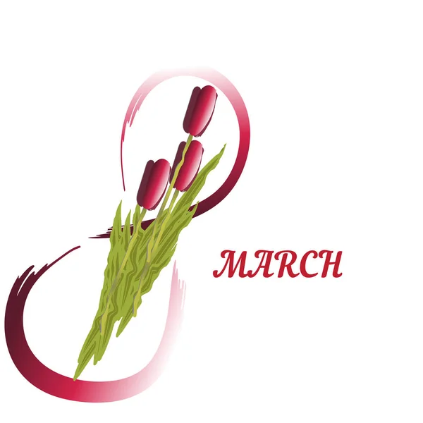 8 March Womens Day greeting card template,tulip — Stockvektor