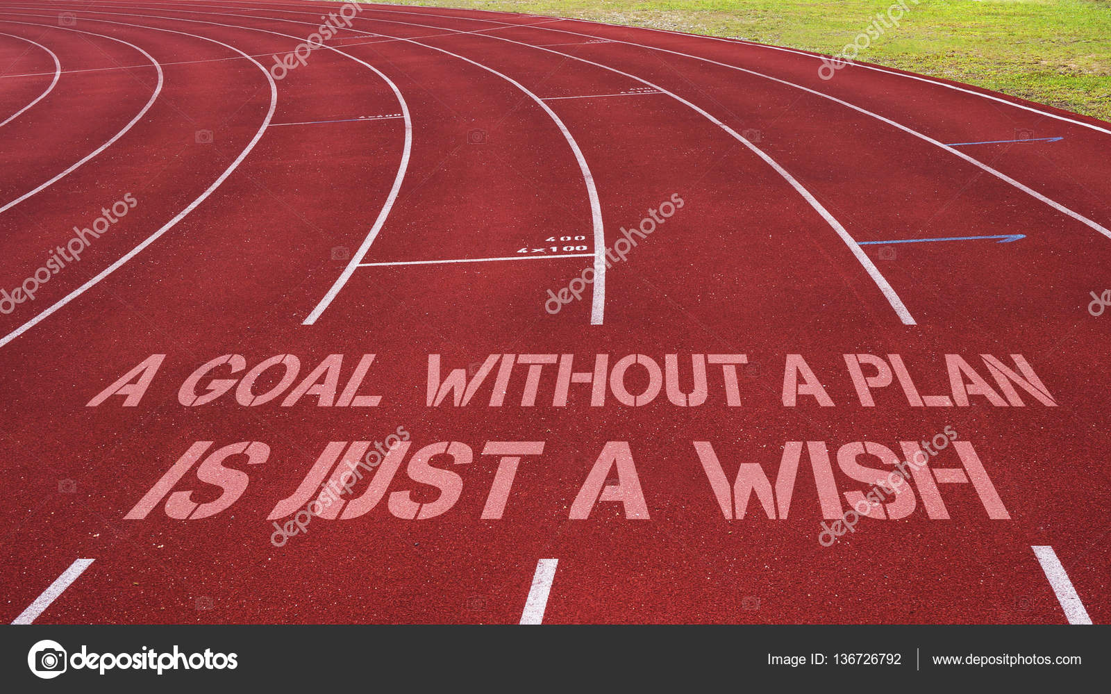 Motivational quote written on running track : A Goal Without A P Stock  Photo by ©syaheir 136726792