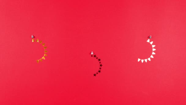 Stop Motion Animation New Year Confetti Balls Flat Lay Концепция — стоковое видео