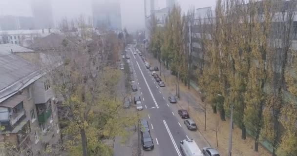Aerial Drone View Ambulance Vehicle Driving City Autumn Landscape Concept — Stock Video