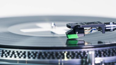 Close-up of modern turntable vinyl record player with music plate. Needle on a vinyl record. Concept of sound technology audio equipment clipart