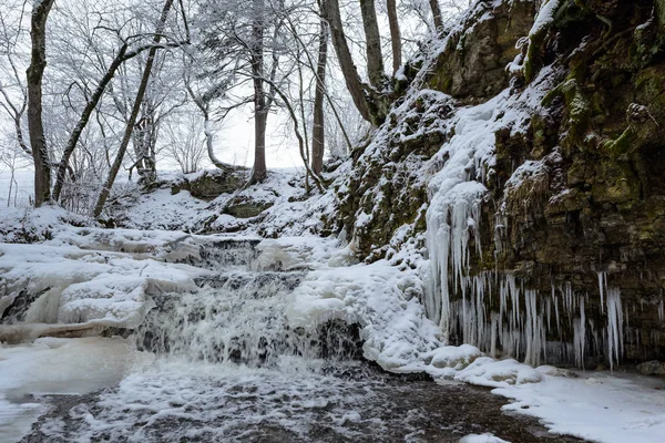 Kleiner Bach mit Eiszapfen lizenzfreie Stockbilder