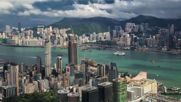 Vista aérea da ilha de Hong Kong a partir do Sky100. 4K TimeLapse - Agosto 2016, Hong Kong — Vídeo de Stock