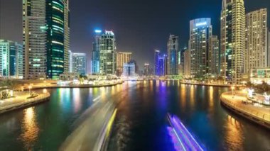 Dubai Yat Limanı panoramik timelapse görünümünü Köprüsü