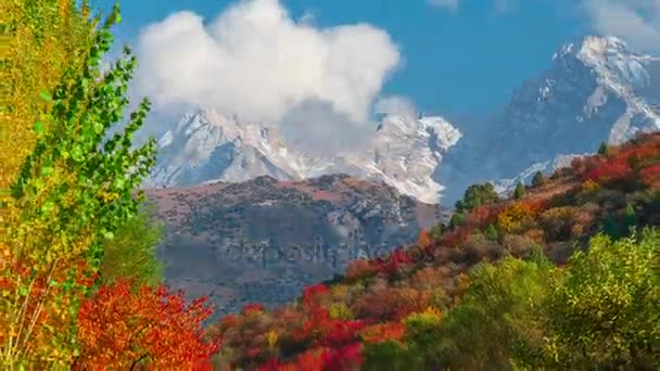 El paisaje de otoño de lapso de tiempo de montaña con bosque colorido — Vídeos de Stock