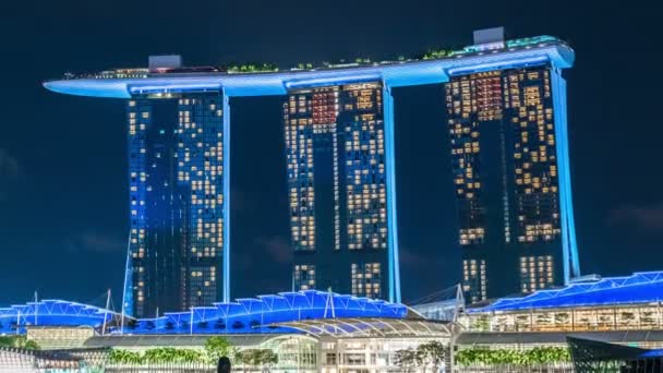 Timelapse Marina Bay Sands Hotel nachts in Singapore stad. Augustus 2017 — Stockvideo