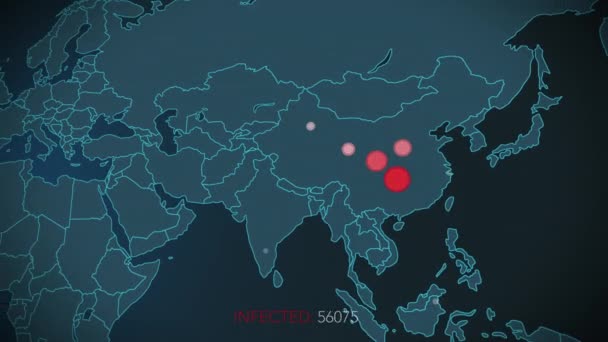 Los casos confirmados del mapa Covid-19 reportan a nivel mundial. Coronavirus enfermedad 2019 actualización de la situación en todo el mundo. Los mapas muestran dónde se ha propagado el coronavirus. 4K — Vídeo de stock