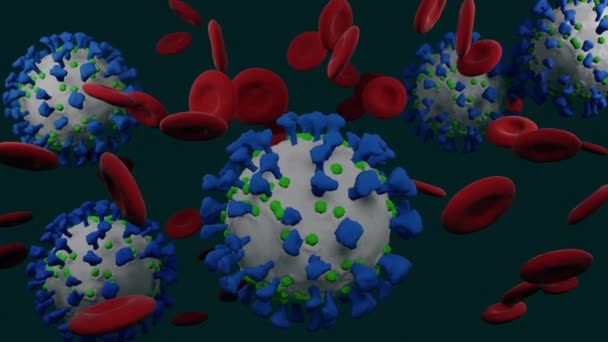 Coronavirus COVID-19 verursachte schweres akutes Atemwegssyndrom in der Lunge, medizinische Animation. Das Virus-Modell und Blut ist realistisch 3d Rendering 4K. — Stockvideo