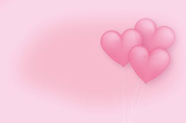 Sevgililer Günü gerekçesi, pembe arka planda kırmızı balonlar ve fotokopi alanı. Dizelerdeki balonlar