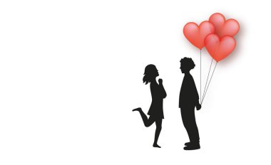 Beyaz arka planda kırmızı balonlu sevgililer günü dürtüsü
