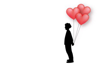 Beyaz arka planda kırmızı balonlu sevgililer günü dürtüsü.