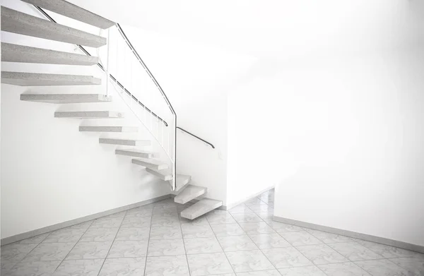 Vriden trappa i ren vit byggnad som leder upp till andra f — Stockfoto