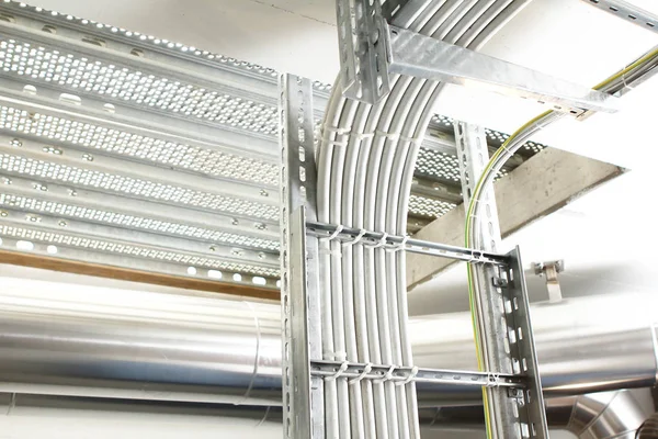 chrome pipes in heating and AC rooms in buildings of factories a